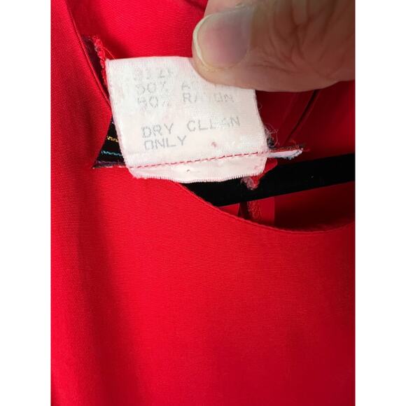 90s Hearts Brand Red Short Sleeve Tie Waist Secretary Midi Dress Size 10 - Picture 3 of 8